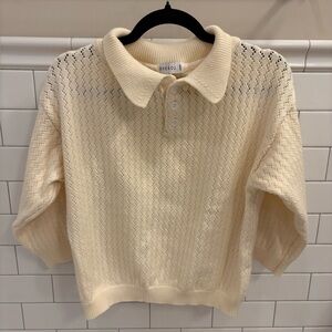 😀😀😀Shekou Cream Knit Collared Pointelle Stitch Sweater. Size Large